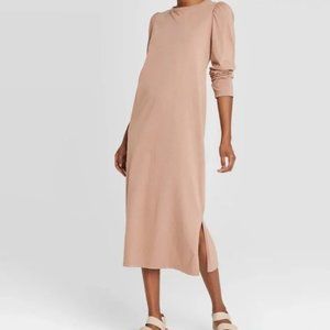 Women's Puff Long Sleeve T-Shirt Dress - Universal Thread Light Brown XS